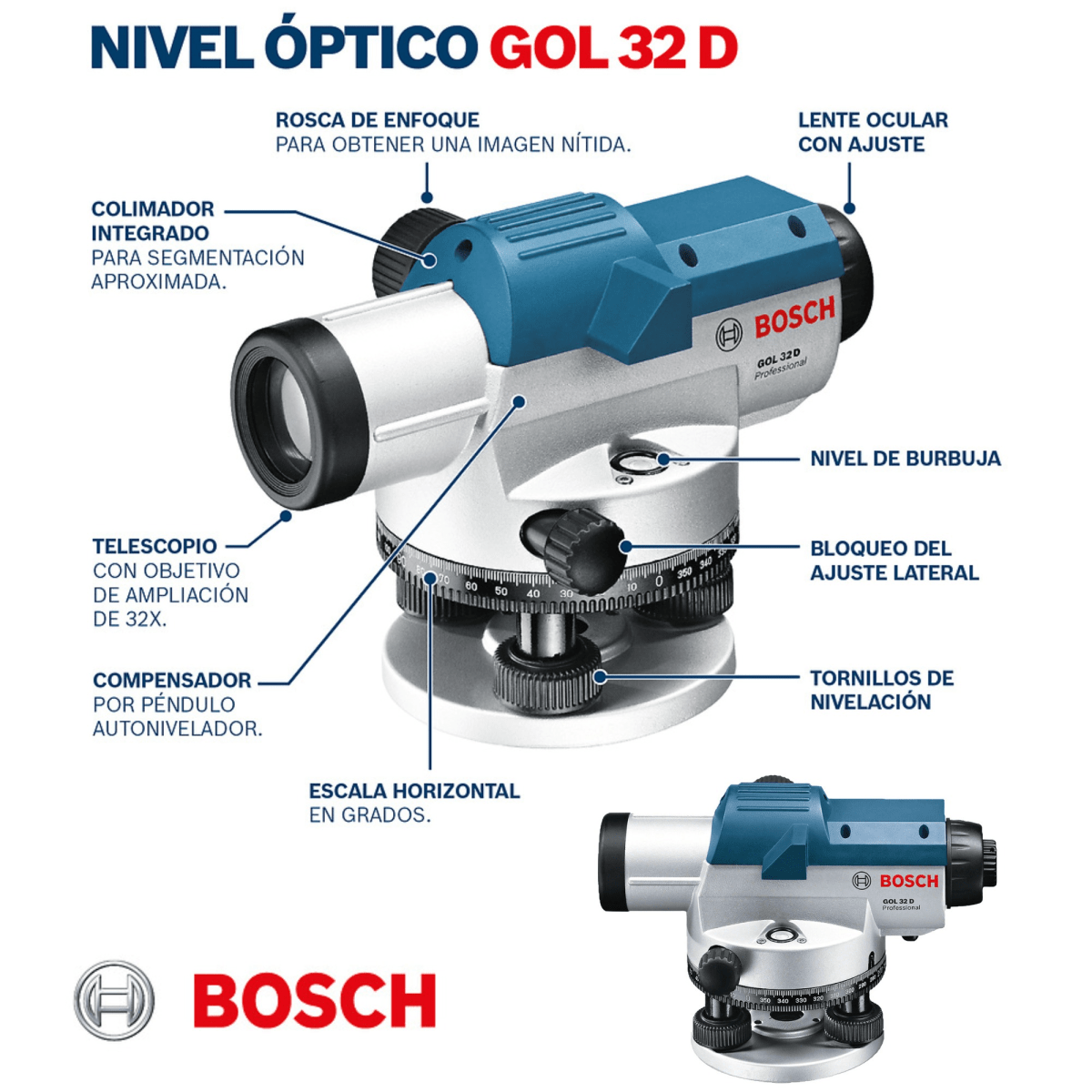 Combo Nivel óptico GOL 32 D Teodolito + Regla Medición 5m  BOSCH TOPOGRÁFICO8