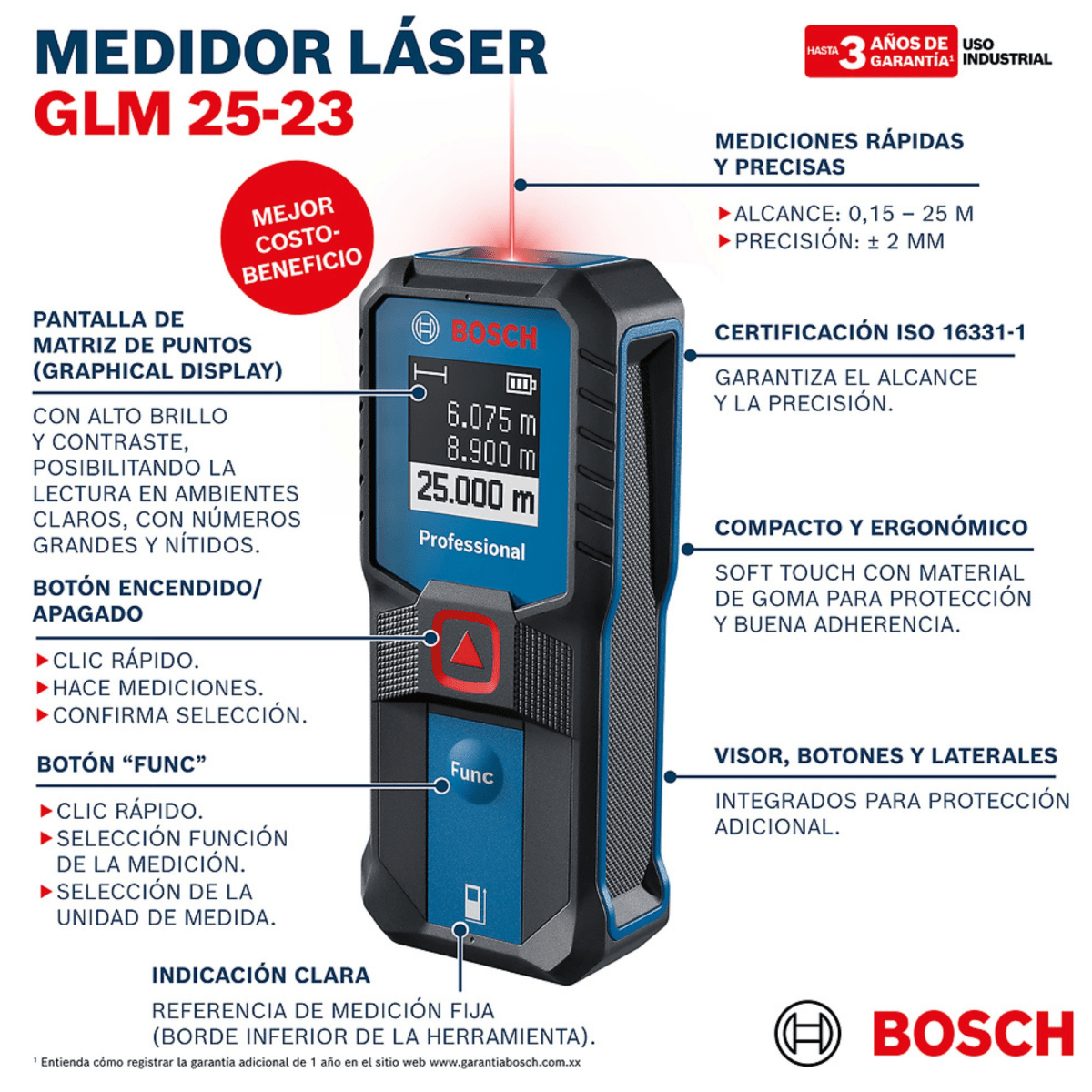 Medidor de distancia láser 25m GLM 25-23 distanciómetro BOSCH-rojo6