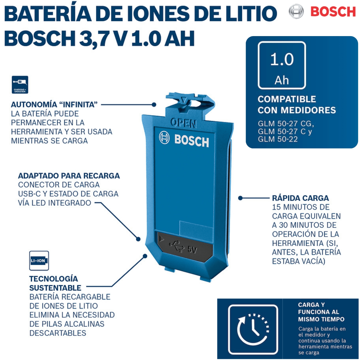 Batería Bosch 3.7V 1.0Ah A  Li-Ion BA4