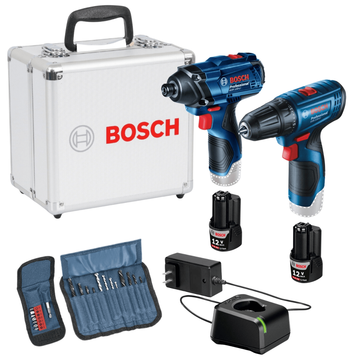 Taladro atornillador GSR 120 + llave de impacto GDR 120 + maletín aluminio+ 23 accesorios2