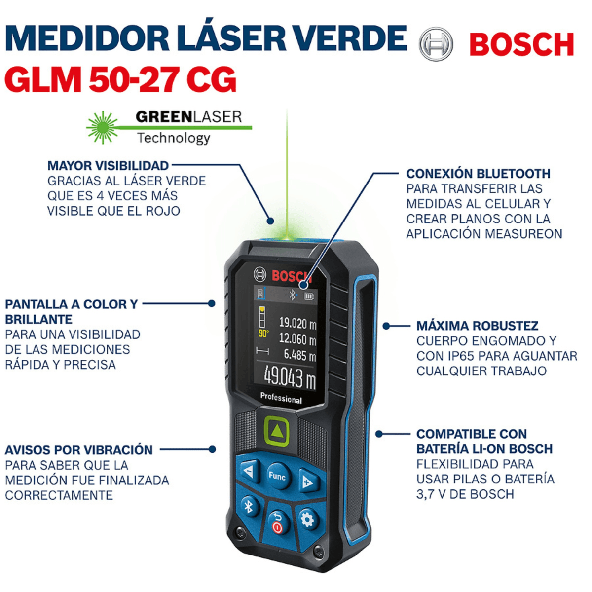 Medidor de distancia láser 50m GLM 50-27 CG distanciómetro BOSCH-verde2