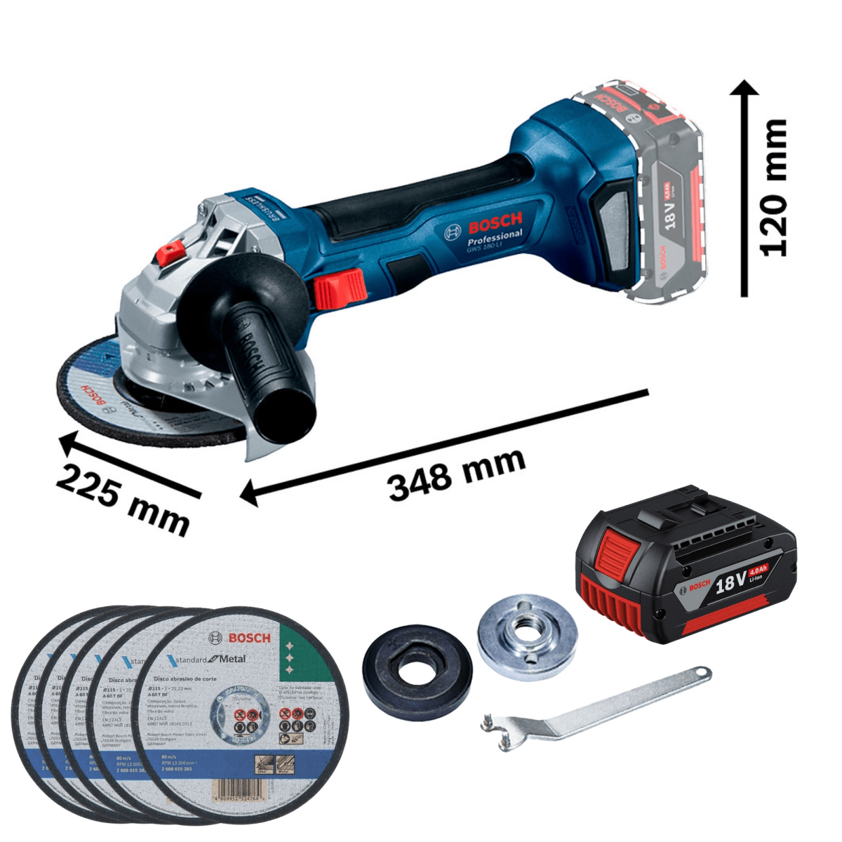 Combo Amoladora inalámbrica GWS 180-LI+Taladro atornillador Percutor GSB 185-LI3