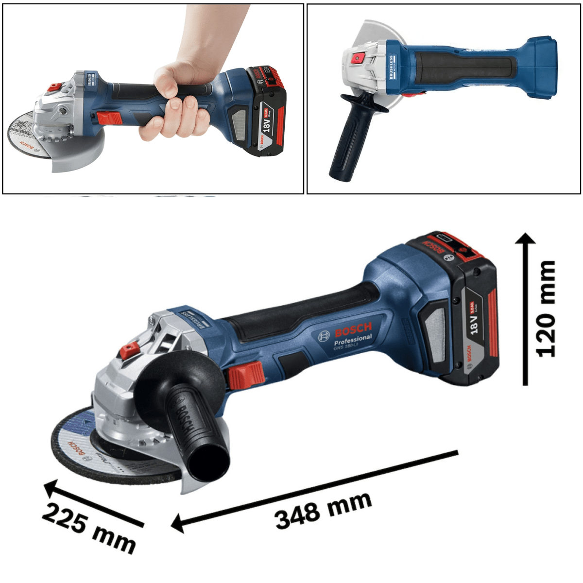 Amoladora inalámbrica 18V profesional GWS 180-LI + 2 baterías +Maletín4