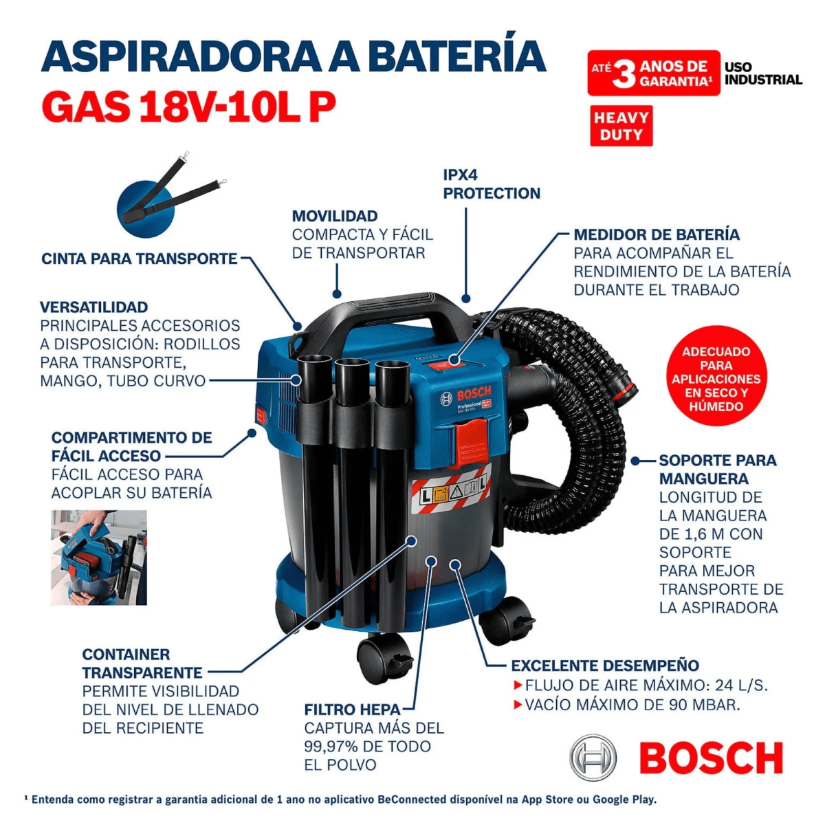 Aspiradora Inalámbrica de polvo y liquido BOSCH GAS 18V-10L5