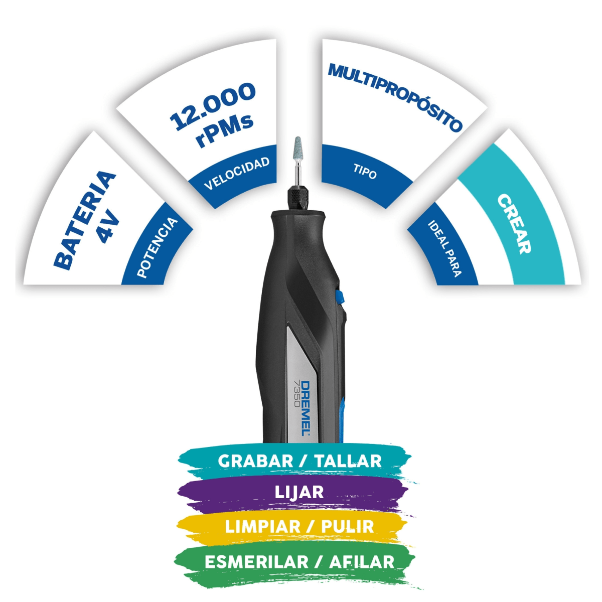 Multiherramienta inalámbrica 4V minitorno DREMEL 7350 + 5 accesorios3