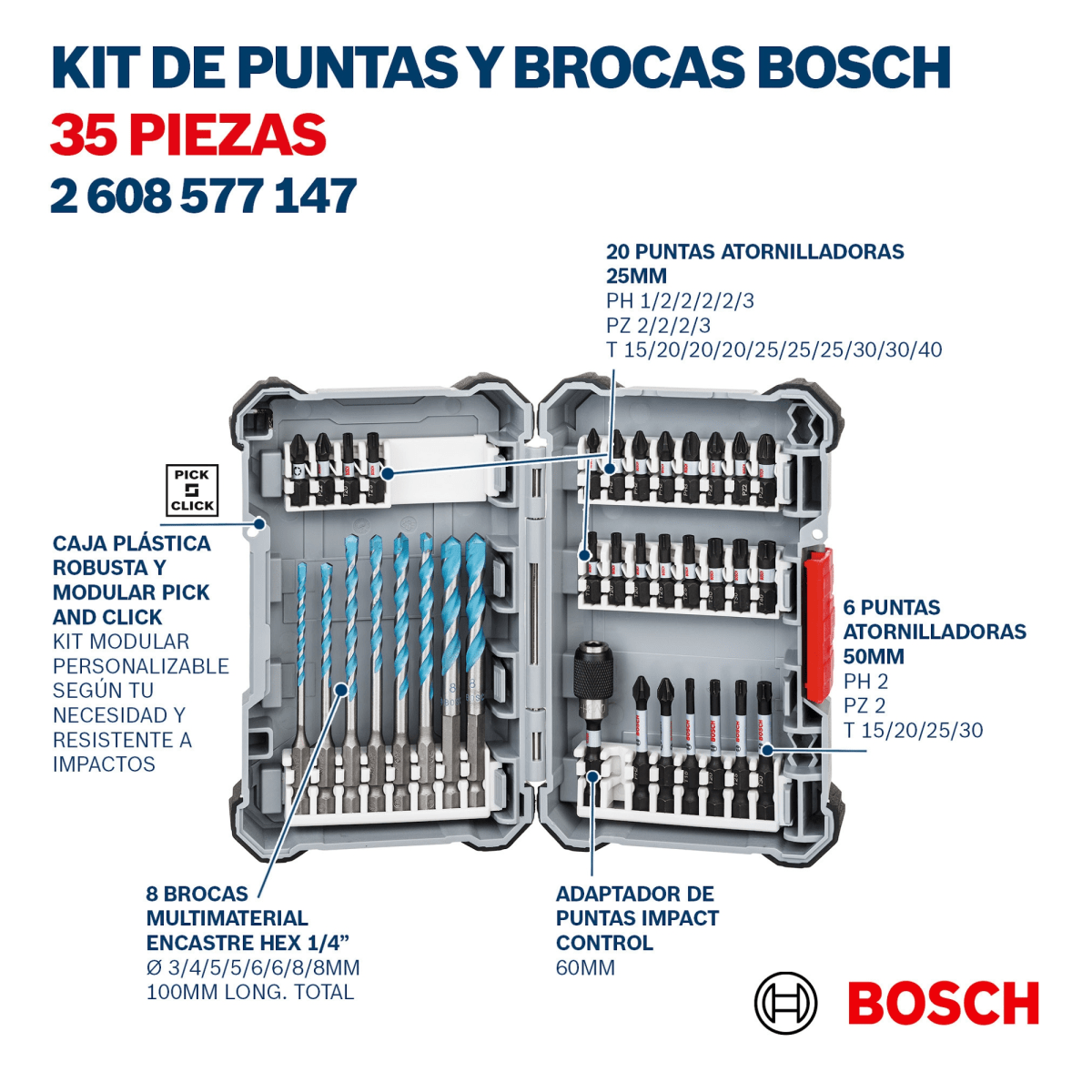 Set MultiConstrución Brocas +puntas para atornillar ImpctControl 35pzs6