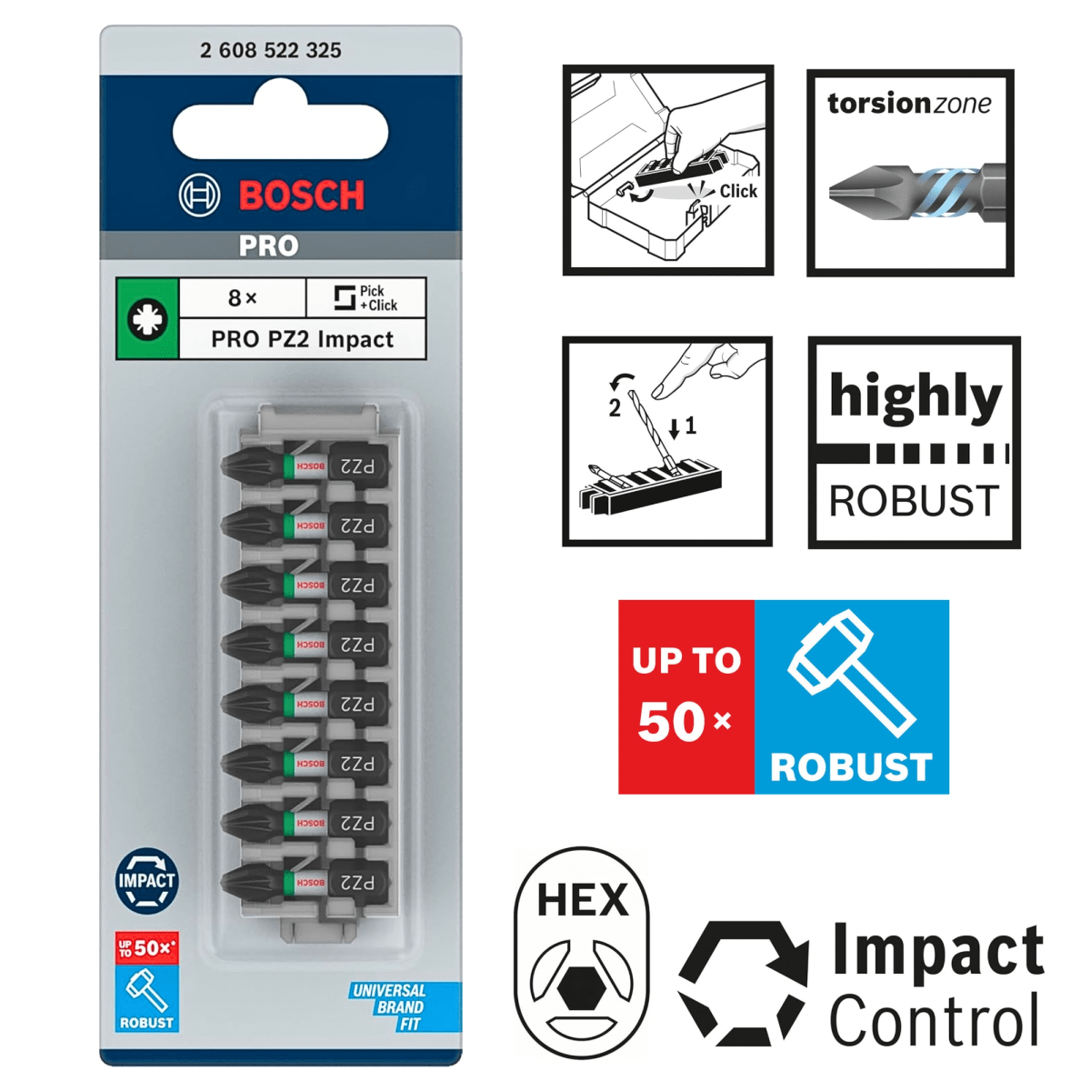 Set Puntas de Impacto Control Acero PRO PZ2 x 25mm 8 piezas Bosch4