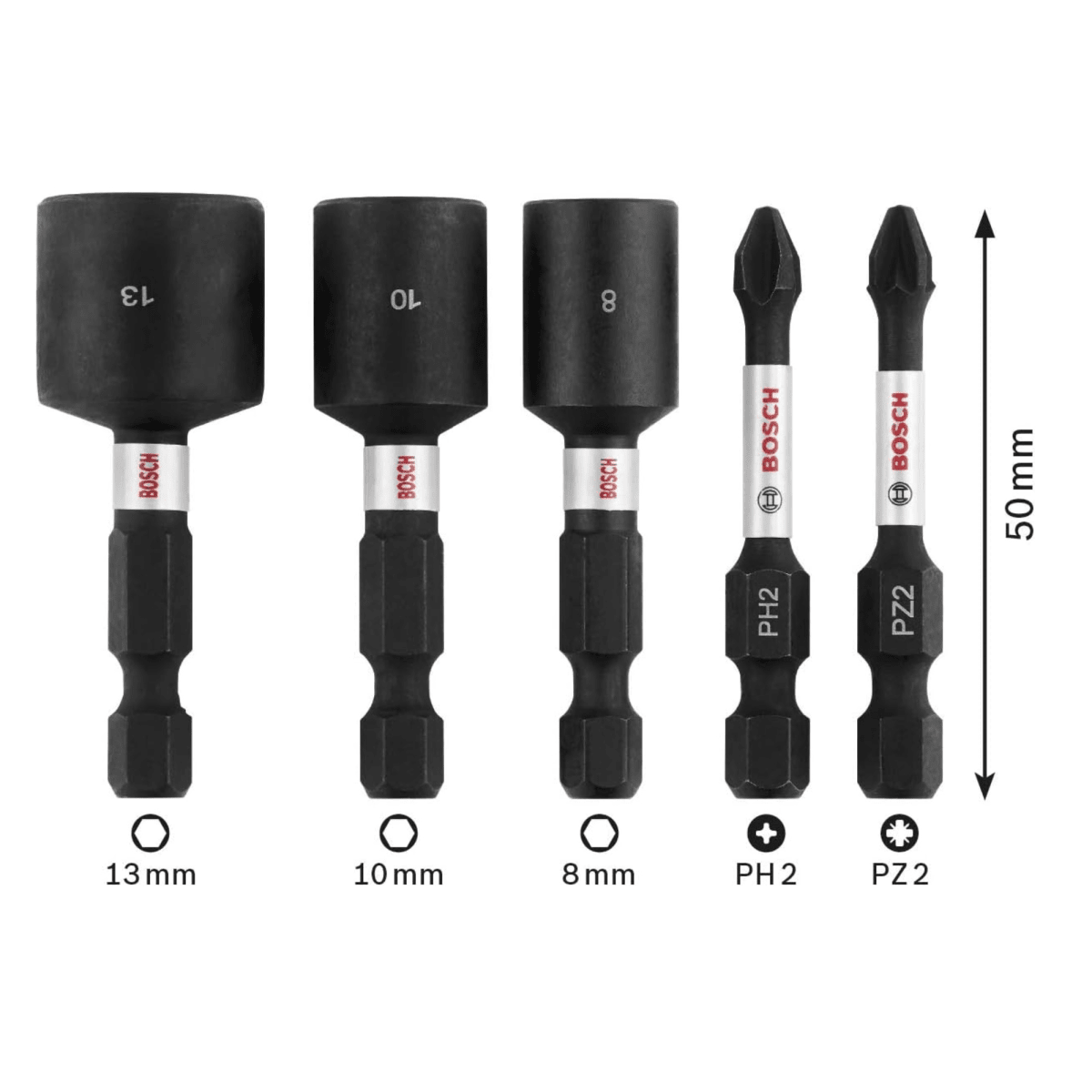 Set de Puntas y dados Impact Control 5 piezas/Dados 8-10-13mm +PH2+PZ23