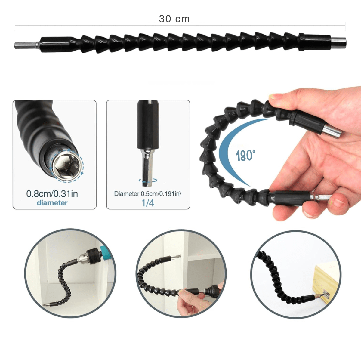Set de puntas para atornillador + Extensión magnética flexible de 30 cm, 11 piezas5