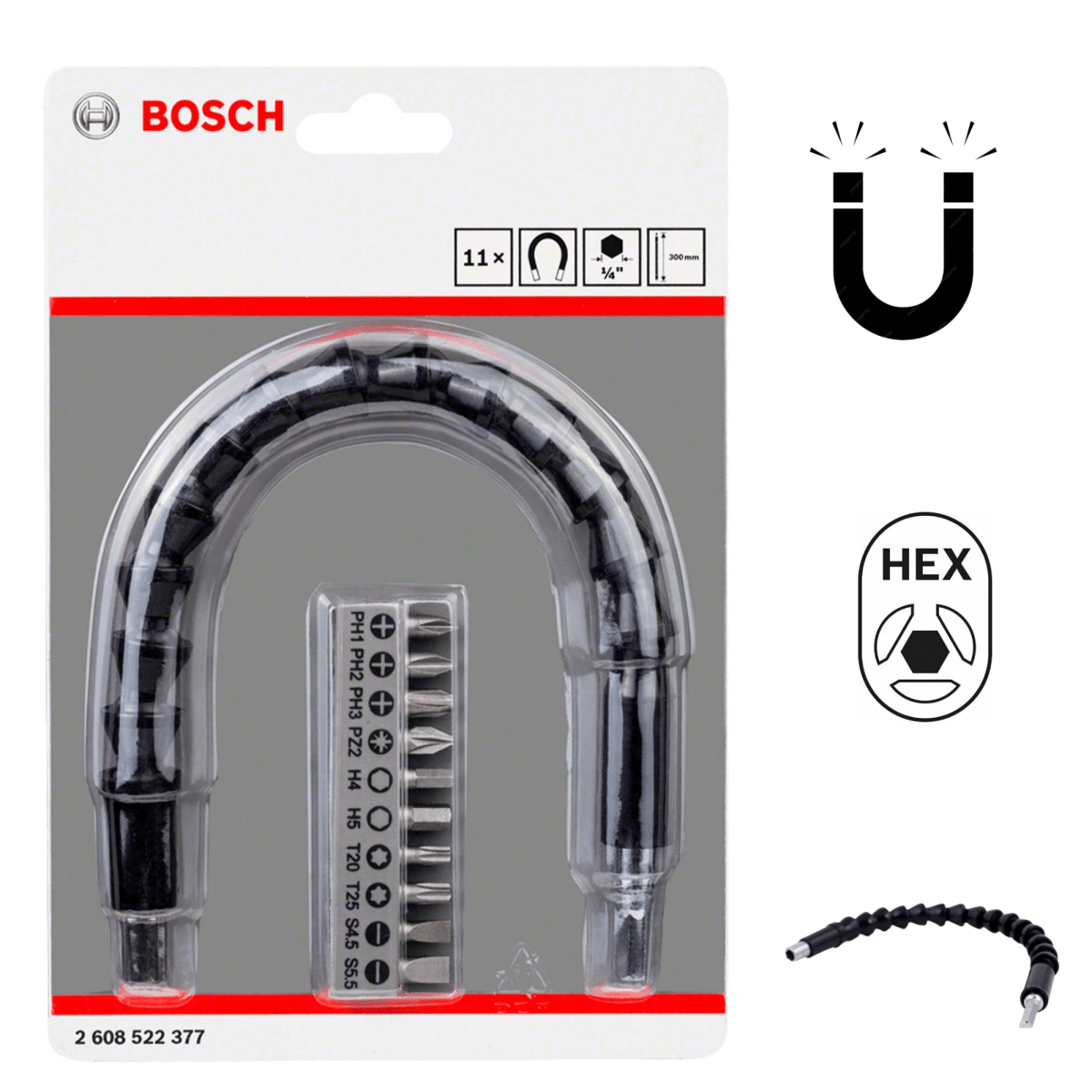Set de puntas para atornillador + Extensión magnética flexible de 30 cm, 11 piezas7