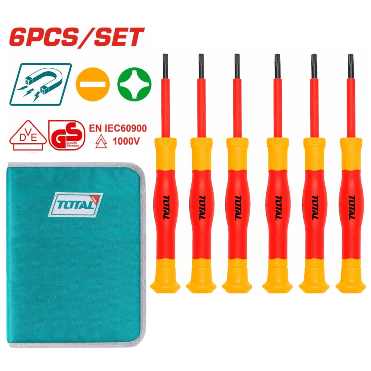 Destornillador dielectrico 1000V jgo x 6pz dprecision TOTAL3