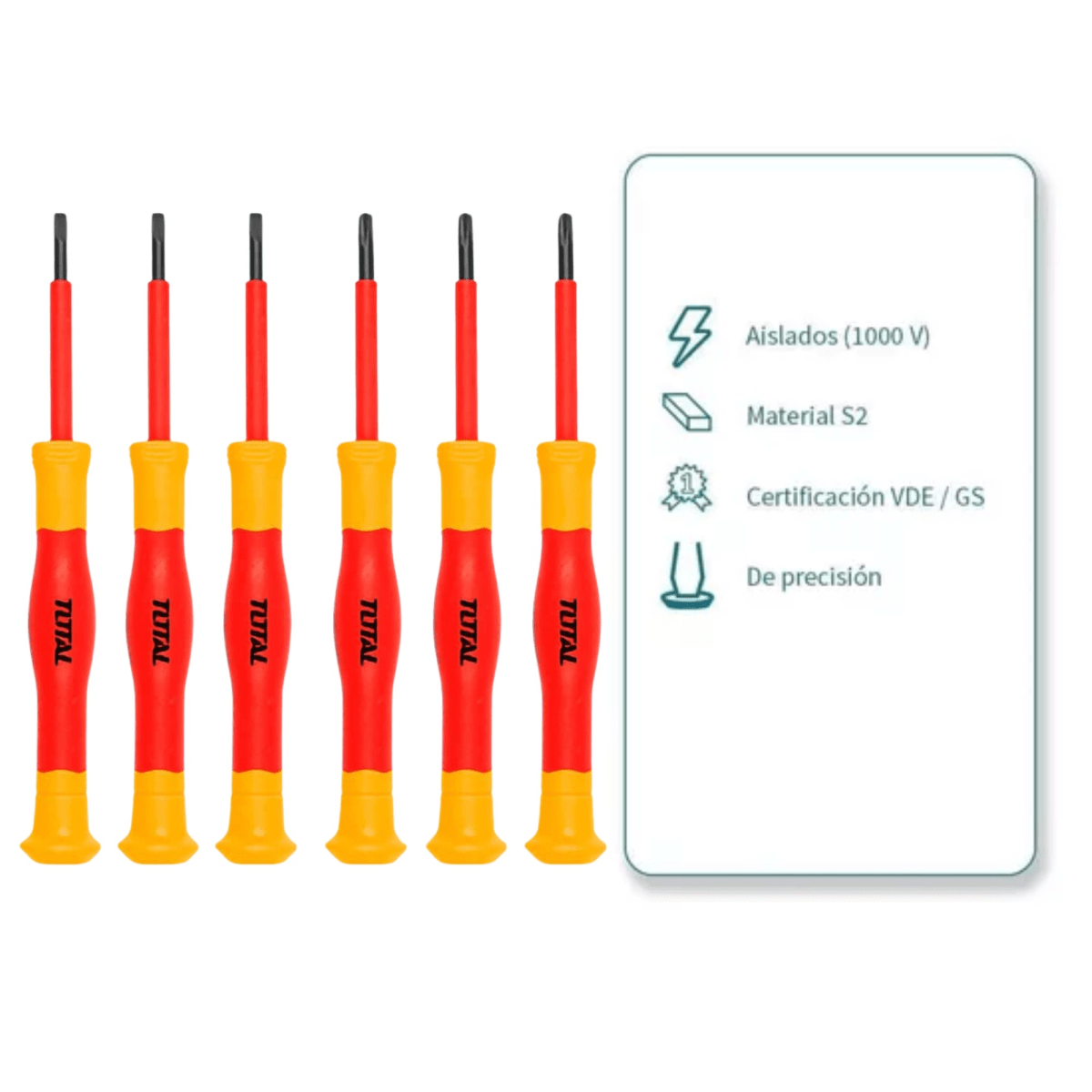 Destornillador dielectrico 1000V jgo x 6pz dprecision TOTAL6