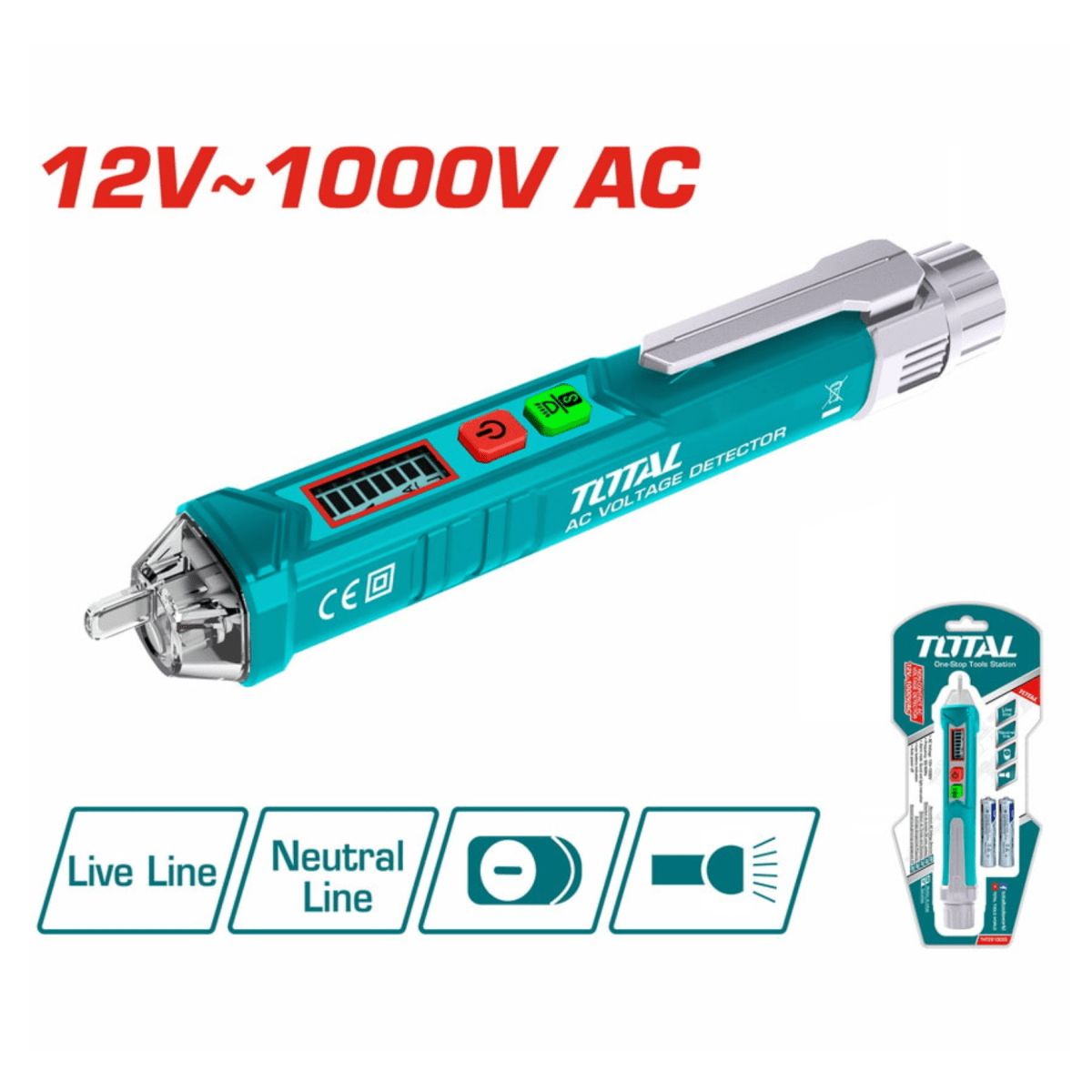 Detector de Voltaje Probador corriente sin contacto TOTAL 12-1000V THT29100032