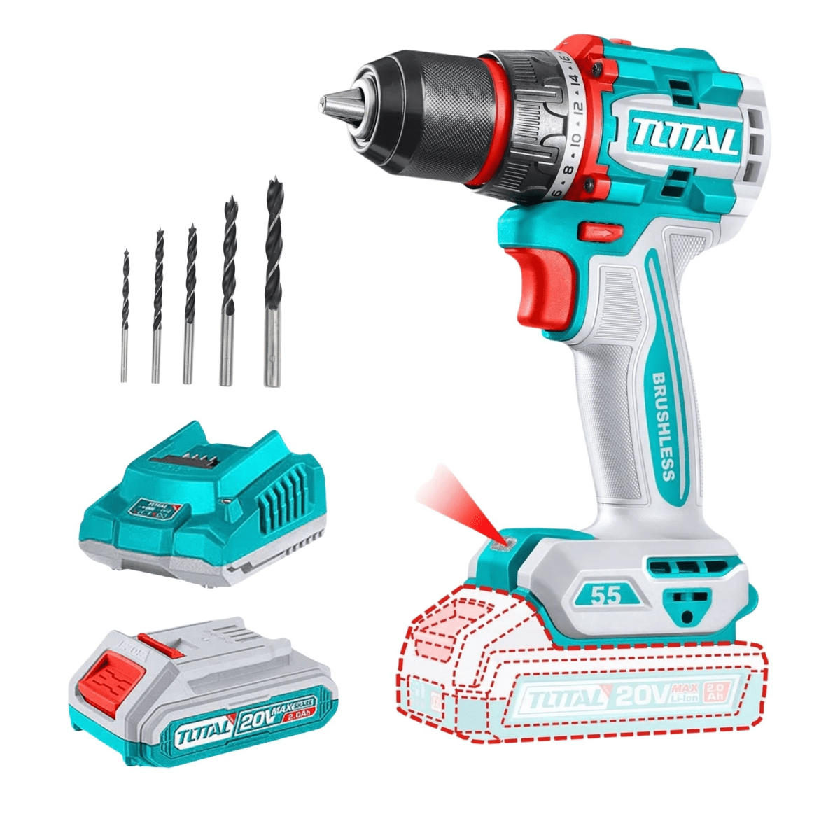 Taladro Inalámbrico BRUSHLESS 55Nm 20V batería4