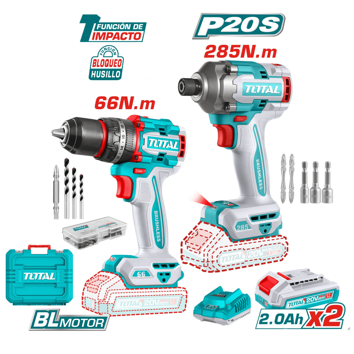 Taladro Percutor inalambrico Atornillador de Impacto Brushless 20V2