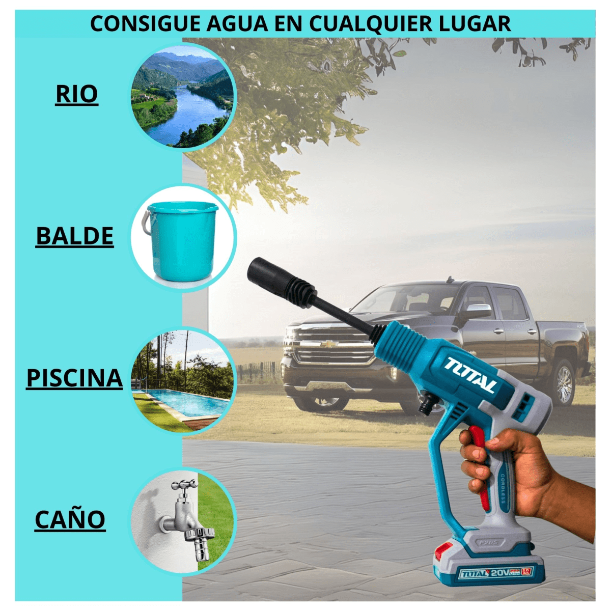 Hidrolavadora inalámbrica 20V Alta Presión LIMPIEZA PROFUNDA TOTAL3