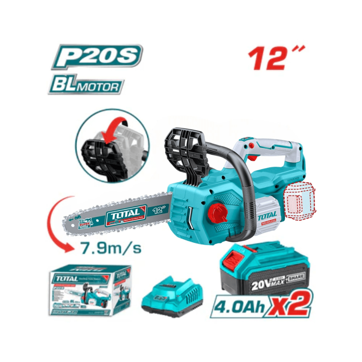 Motosierra Inalámbrica 20V con 2 baterías + cargador3