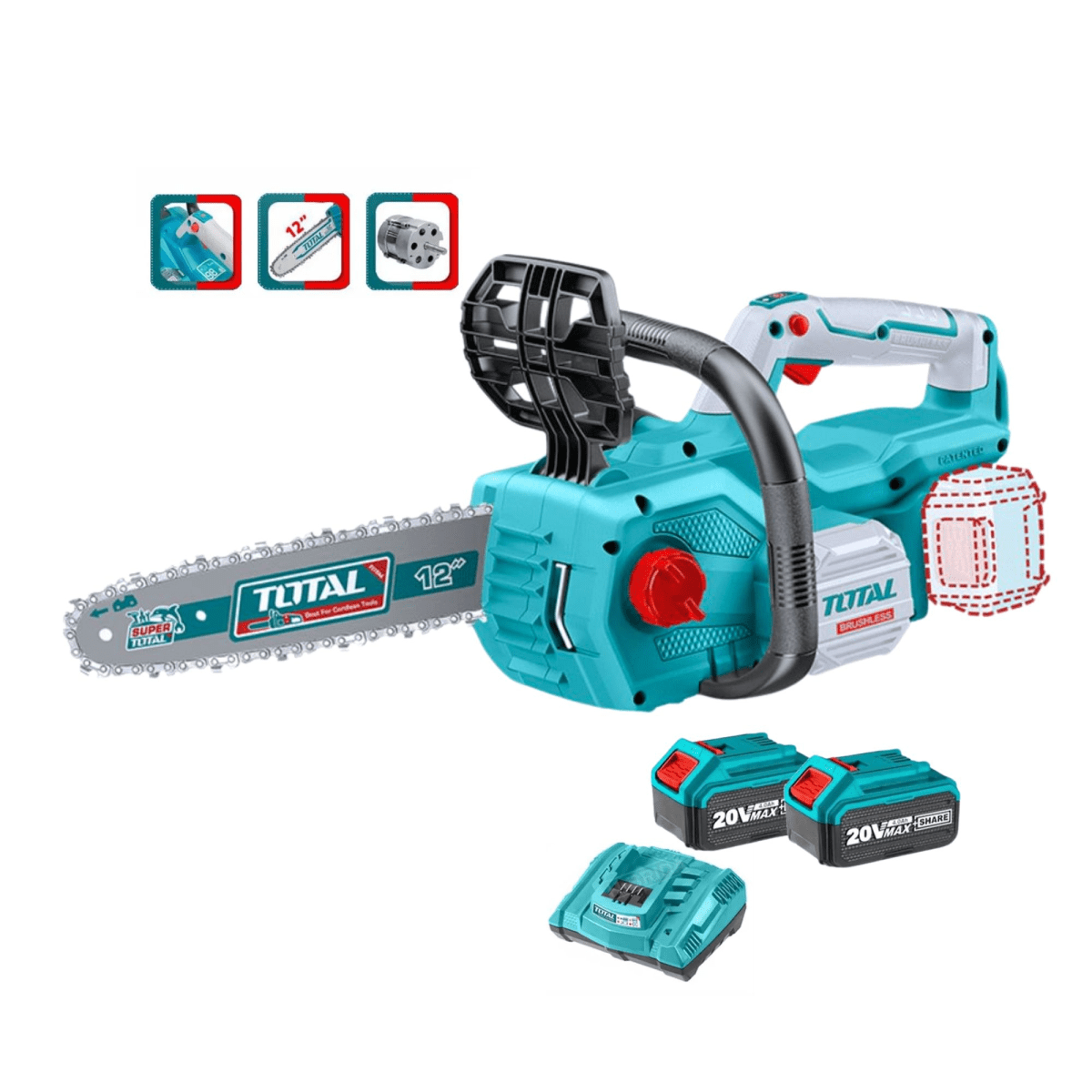 Motosierra Inalámbrica 20V con 2 baterías + cargador2