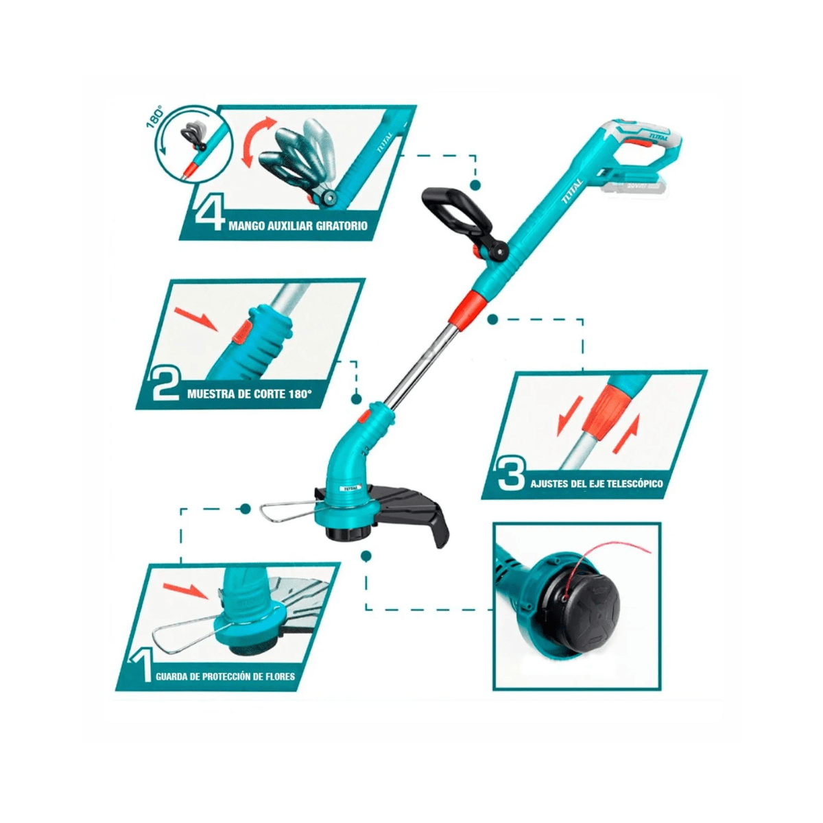 Podadora Cortadora gras inalambrico + Sopladora 20V TOTAL2