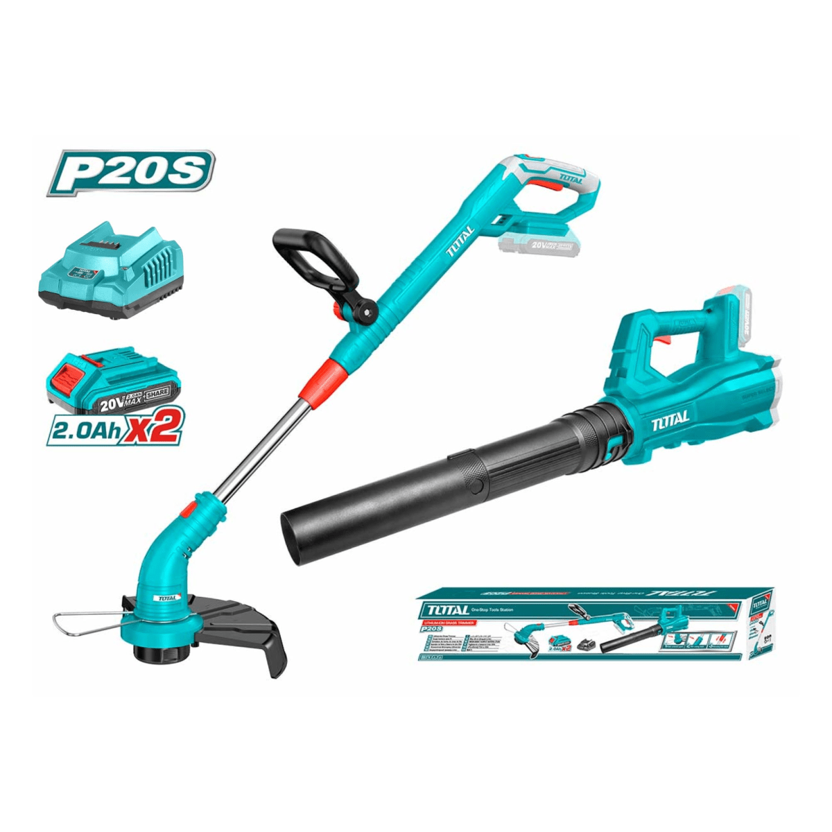 Podadora Cortadora gras inalambrico + Sopladora 20V TOTAL3