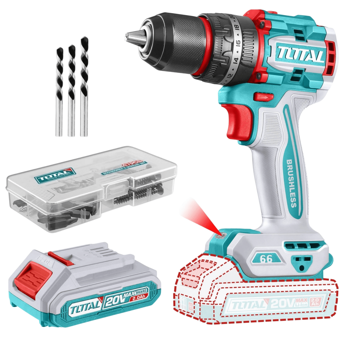 COMBO TALADRO PERCUTOR 66Nm AMOLADORA BRUSHLESS 20V INDUSTRIAL TOTAL3