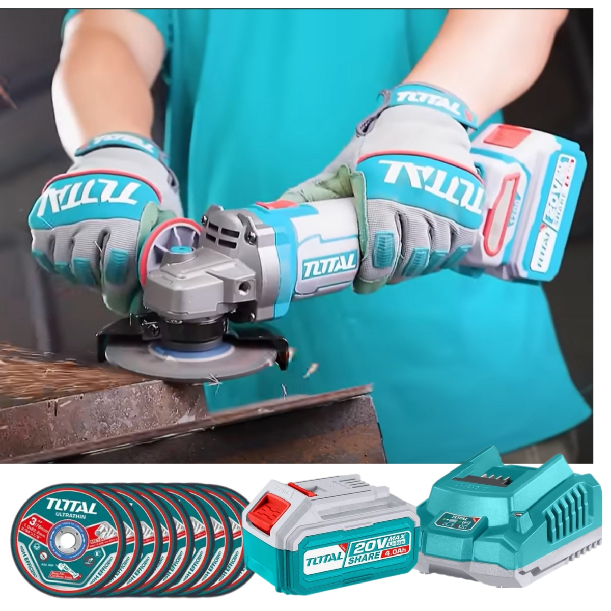 COMBO TALADRO PERCUTOR 66Nm AMOLADORA BRUSHLESS 20V INDUSTRIAL TOTAL4