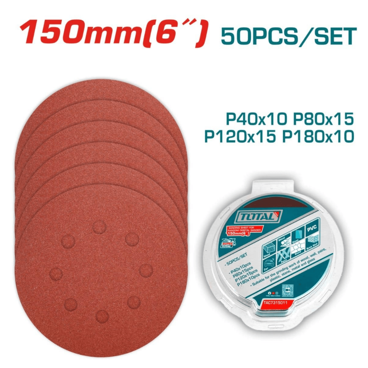 LIJAS PARA LIJADORA ORBITAL JUEGO DE 50pcs Lija Redonda 6 TOTAL2