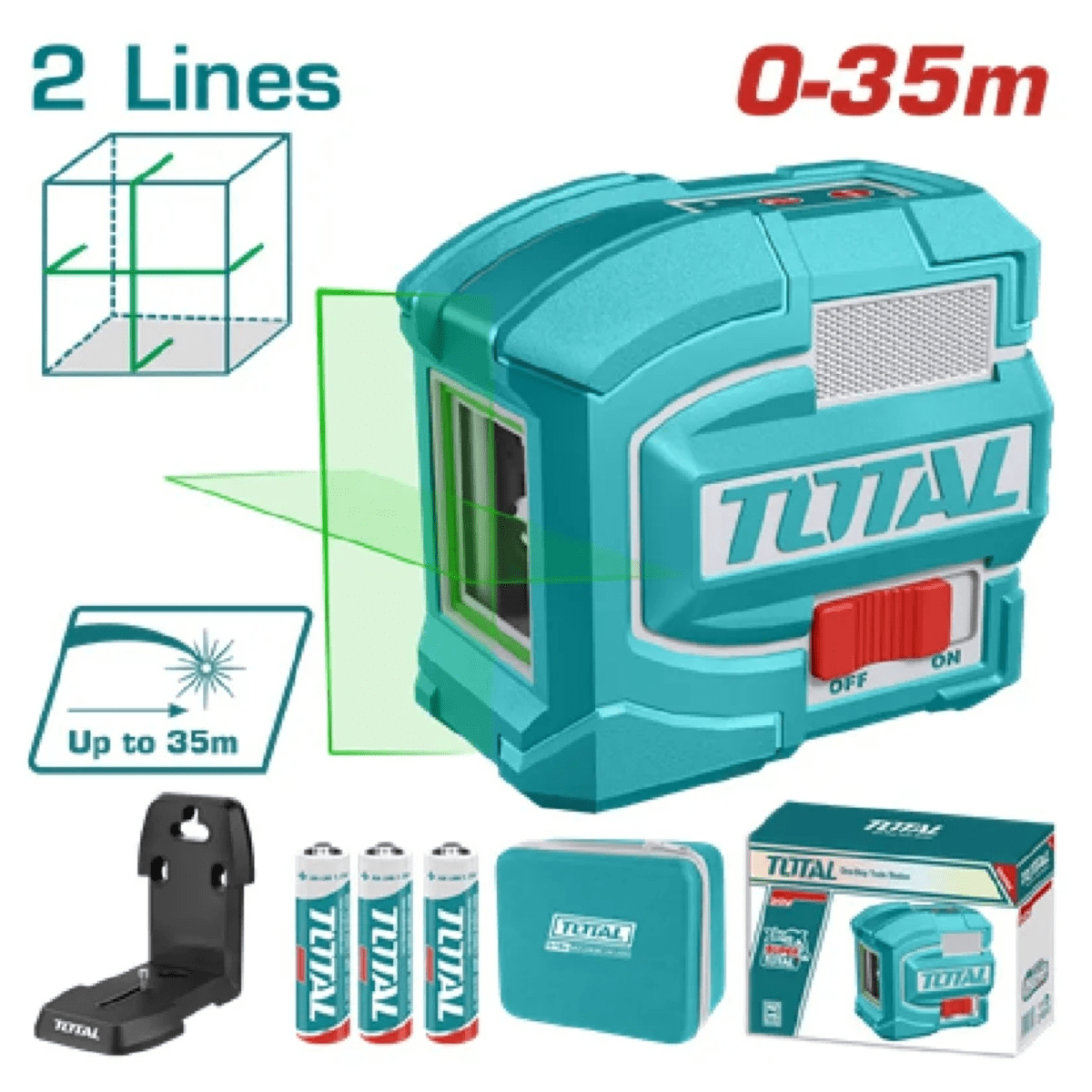 NIVEL LASER 2  LINEAS VERDES, NIVELACION PROFESIONAL 35m TOTAL2