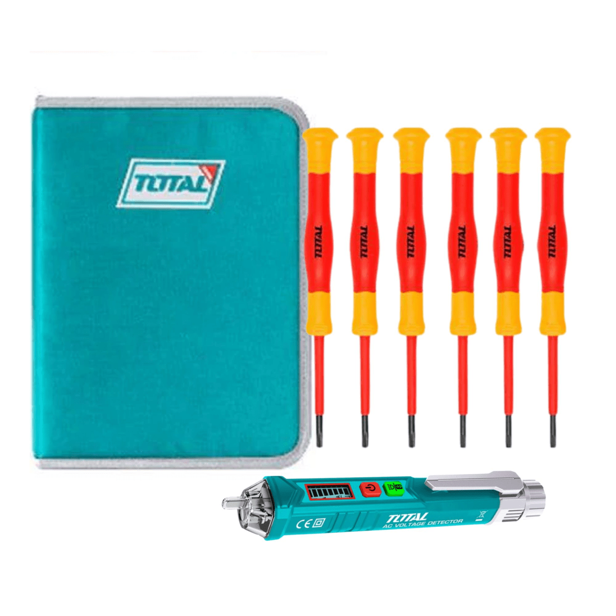 Kit Alicate Dieléctrico 6 pzas+ detector de Voltaje sin contacto Total1