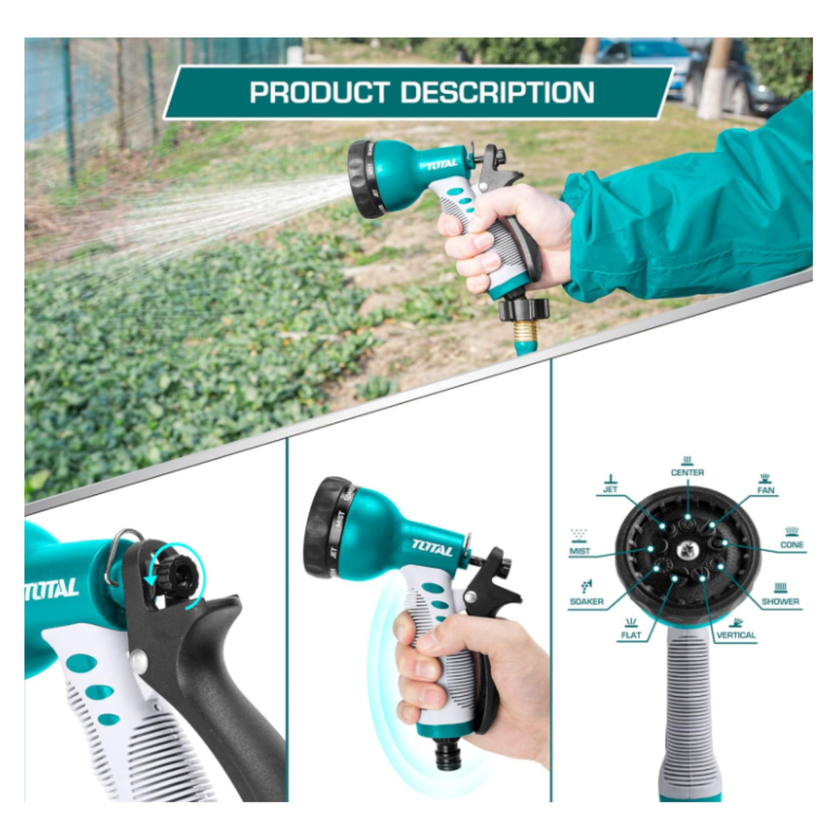 Pistola de riego con gatillo 9 funciones con conectores rápidos3