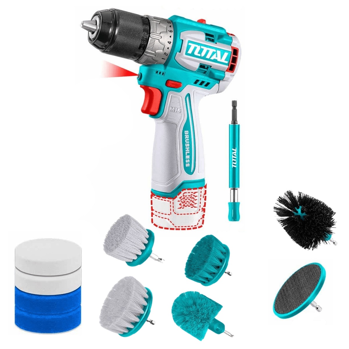 Taladro inalámbrico 16V Brushless kit pulidora TOSLI240786 total3