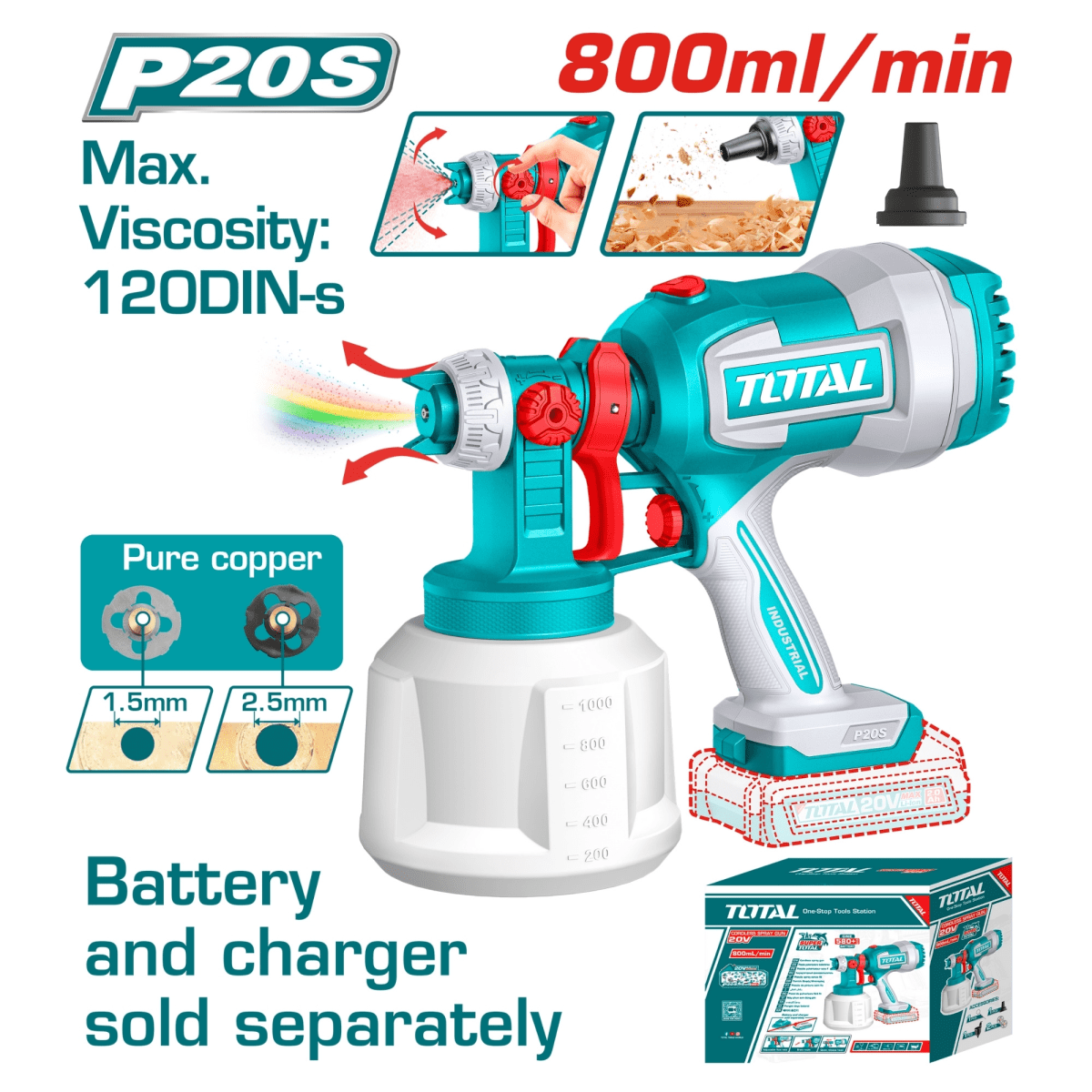 PISTOLA PARA PINTAR COMPRESORA INALAMBRICA 20V TSGLI2004 TOTAL2
