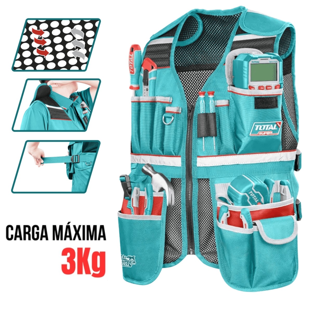 MOCHILA PORTAHERRAMIENTAS, MALETA, CHALECO COMBO 4 EN 13
