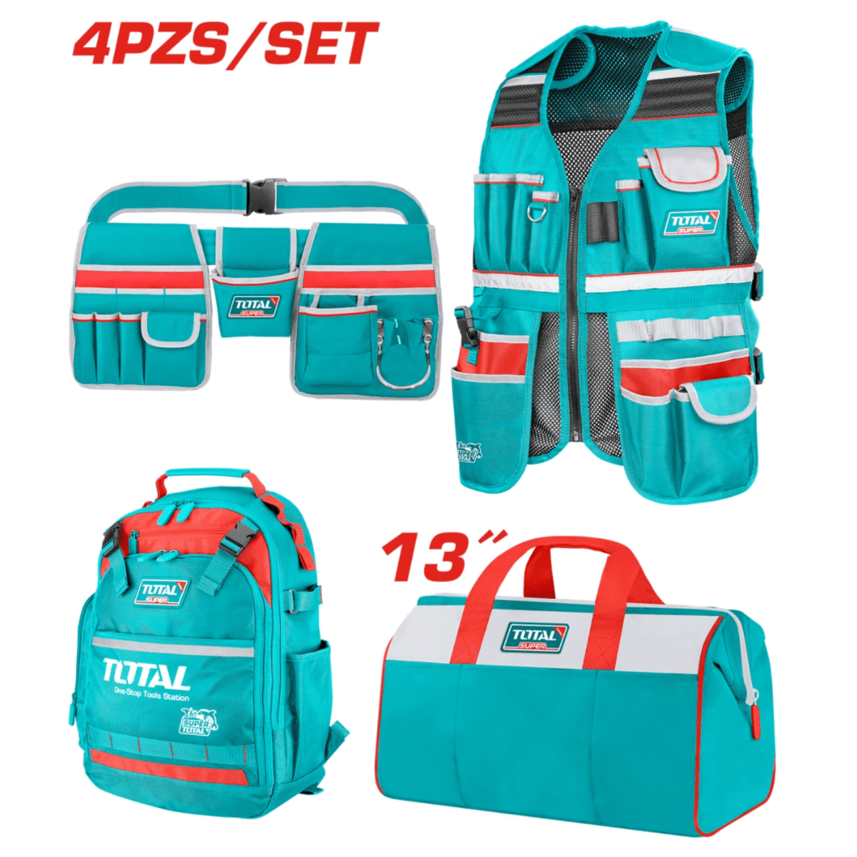 MOCHILA PORTAHERRAMIENTAS, MALETA, CHALECO COMBO 4 EN 16