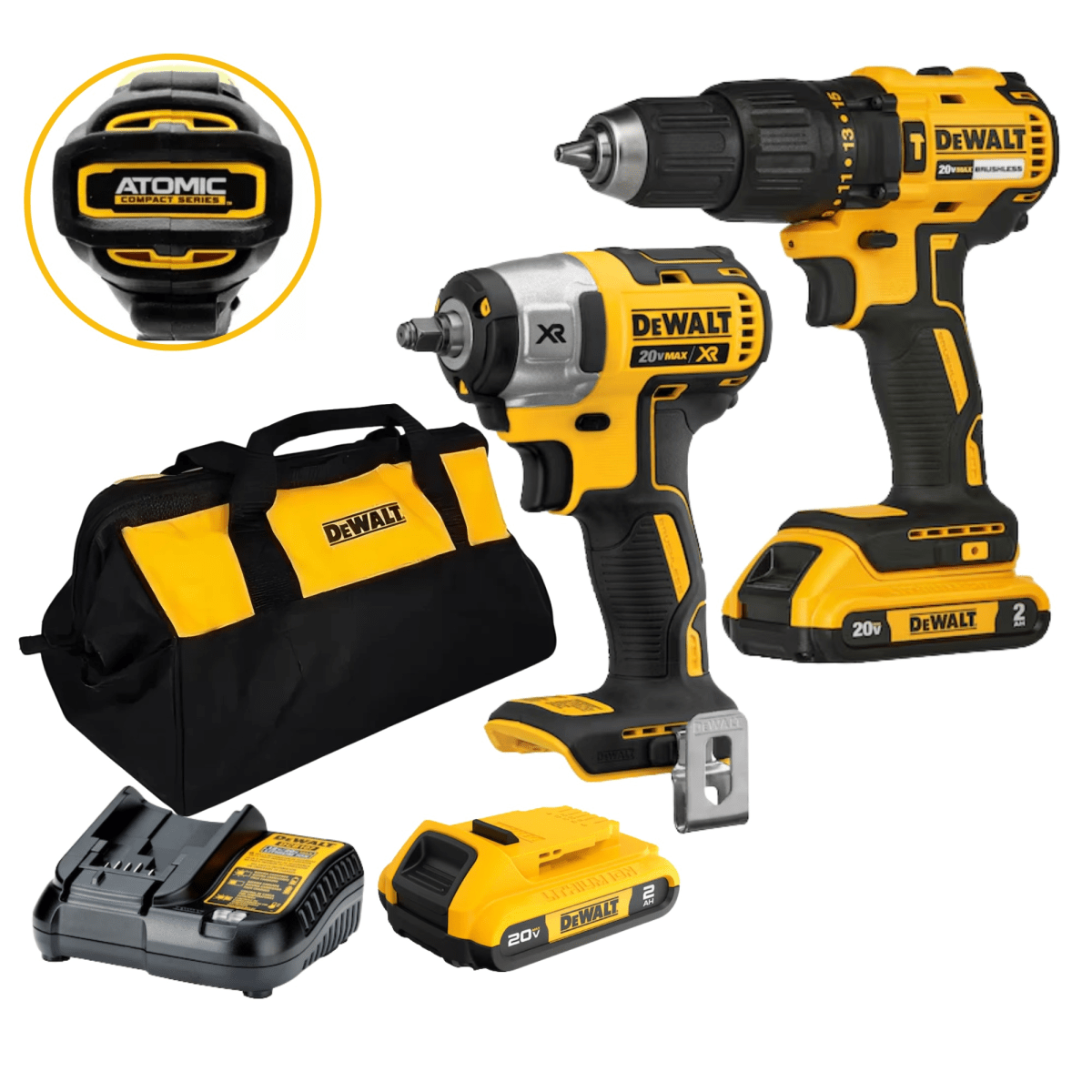COMBO Taladro Percutor llave de impacto 20V BRUSHLESS ATOMIC DEWALT1