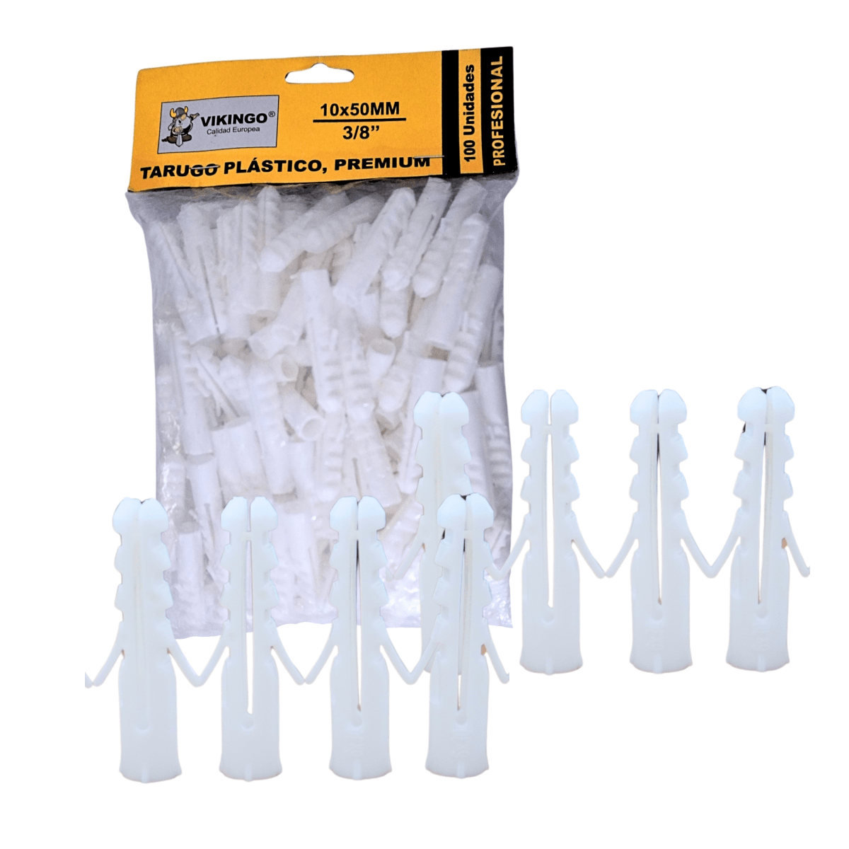TARUGO PLASTICO COLOR BLANCO 3/8, 100 unidades3