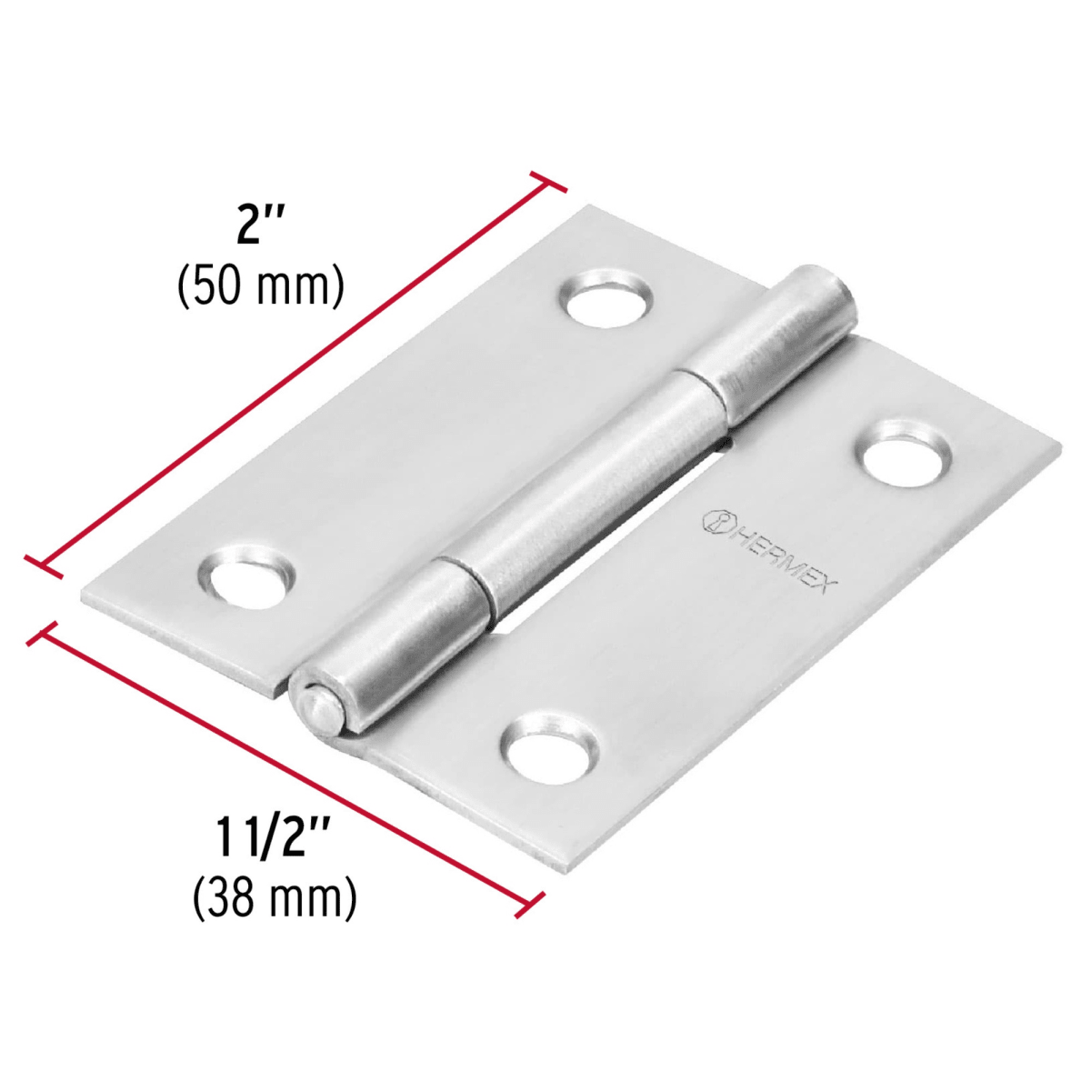 Bisagra rectangular 2 pulgadas acero inoxidable Hermex, Pack 10 piezas 3