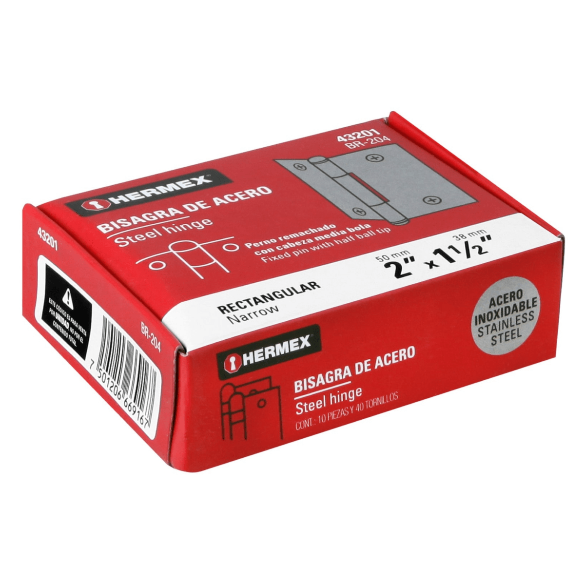 Bisagra rectangular 2 pulgadas acero inoxidable Hermex, Pack 10 piezas4