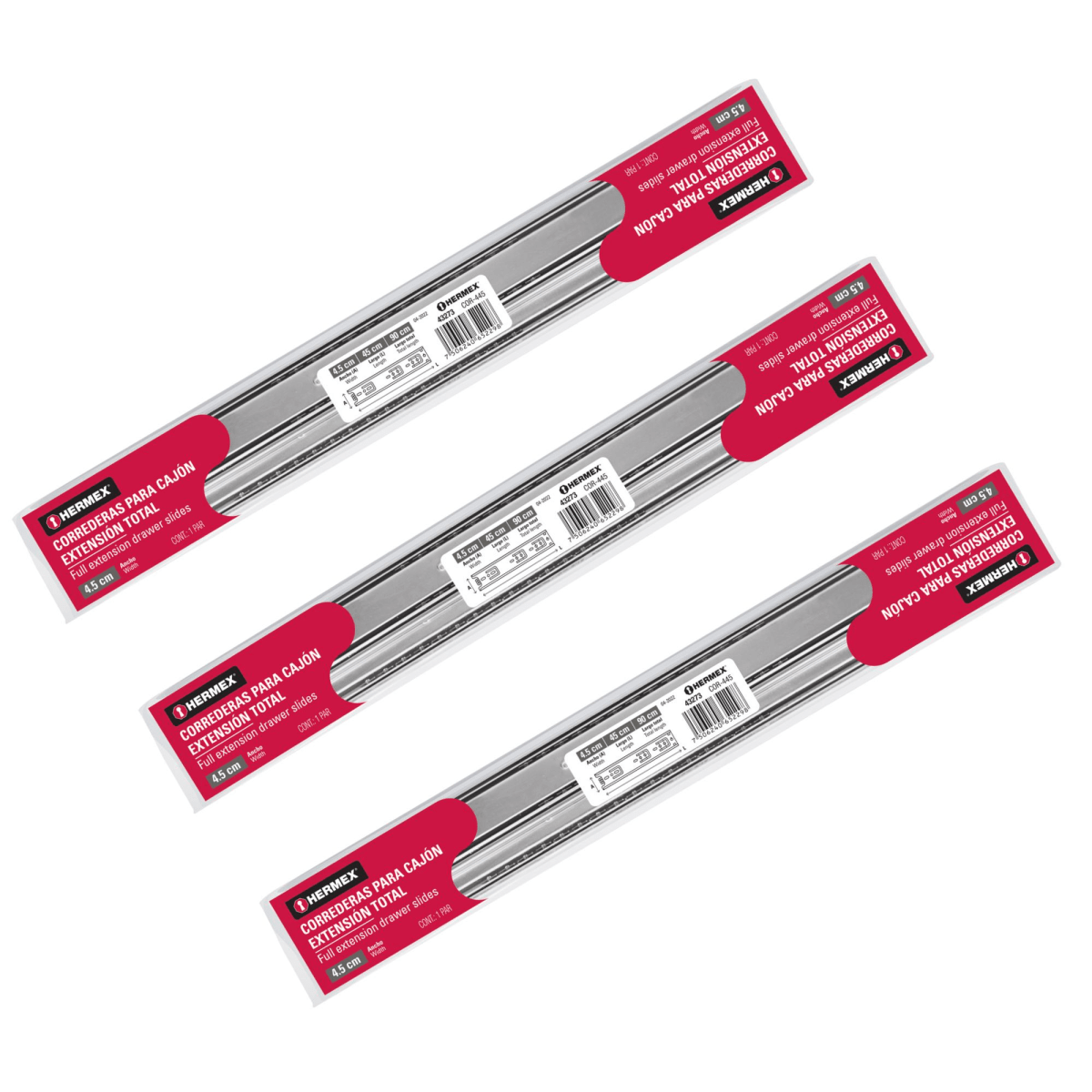 6 correderas extensión 45 cm p/cajón HERMEX5