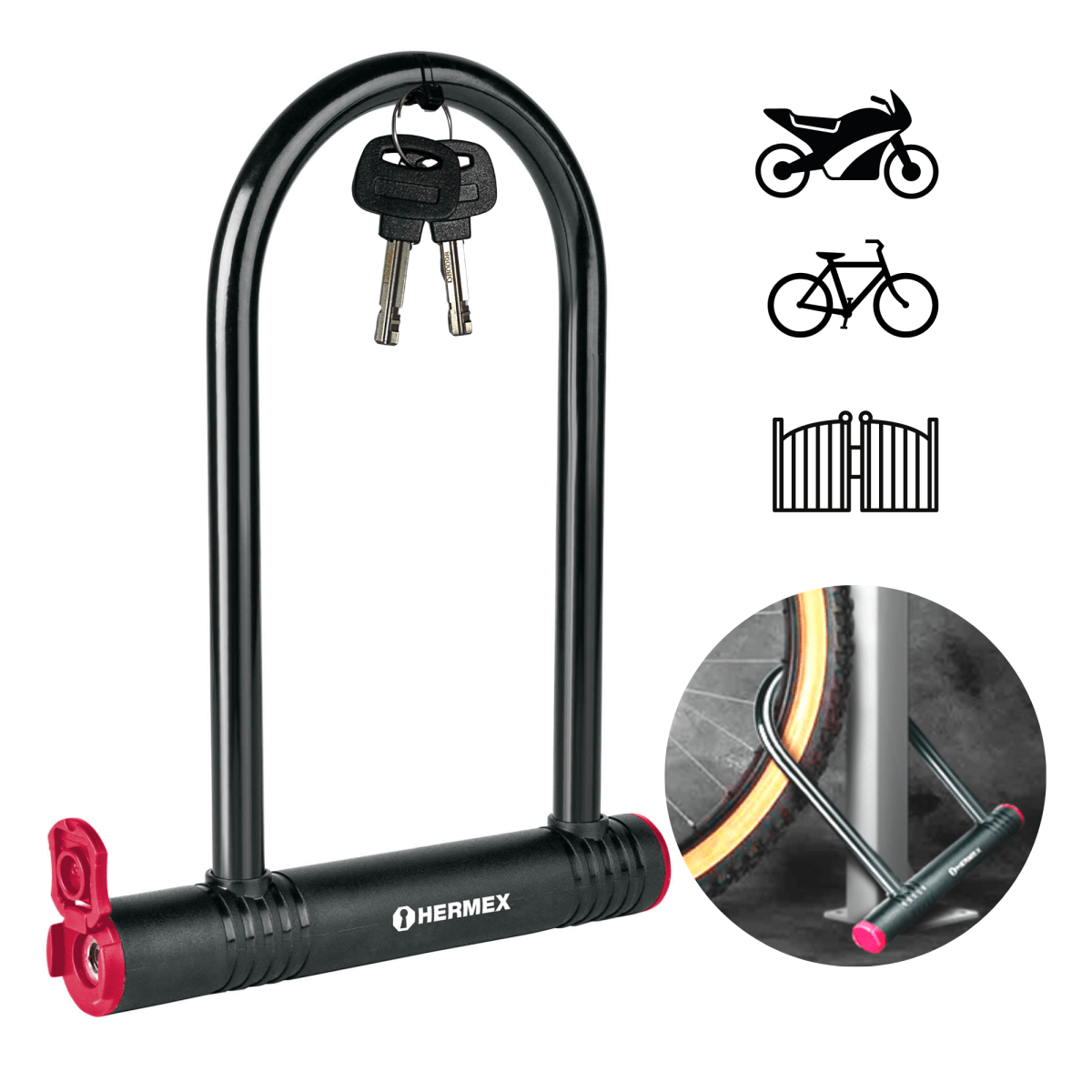 Candado bicicleta moto cadena candado tipo U HERMEX-496201