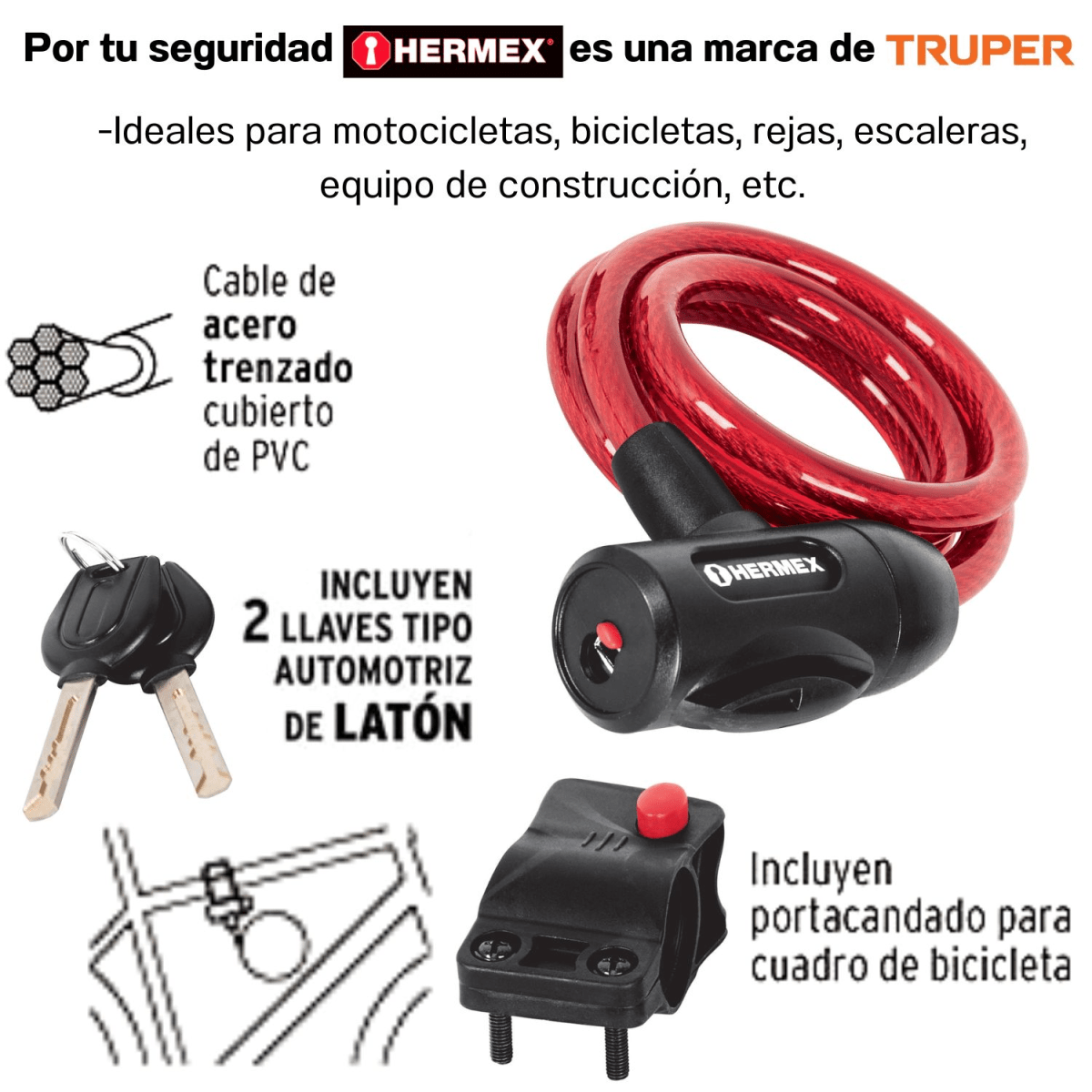 Candado cadena para bicicleta 10mmx10m cb-10 - hermex3