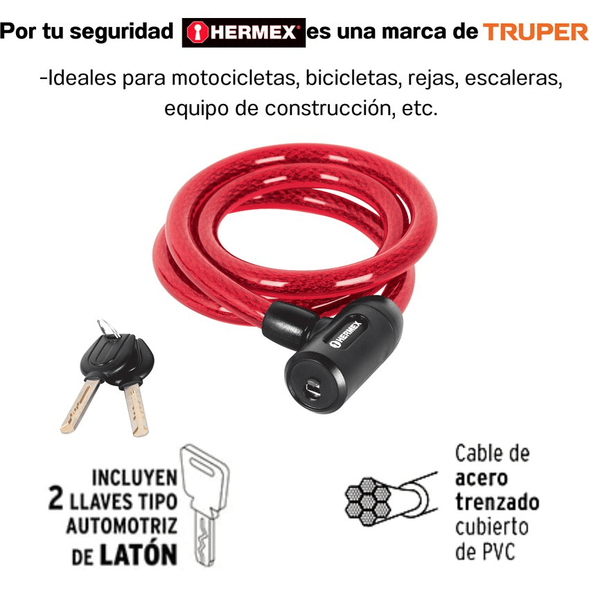 Candado cadena de acero Hermex con llave 15mm x 1.20m CB-152