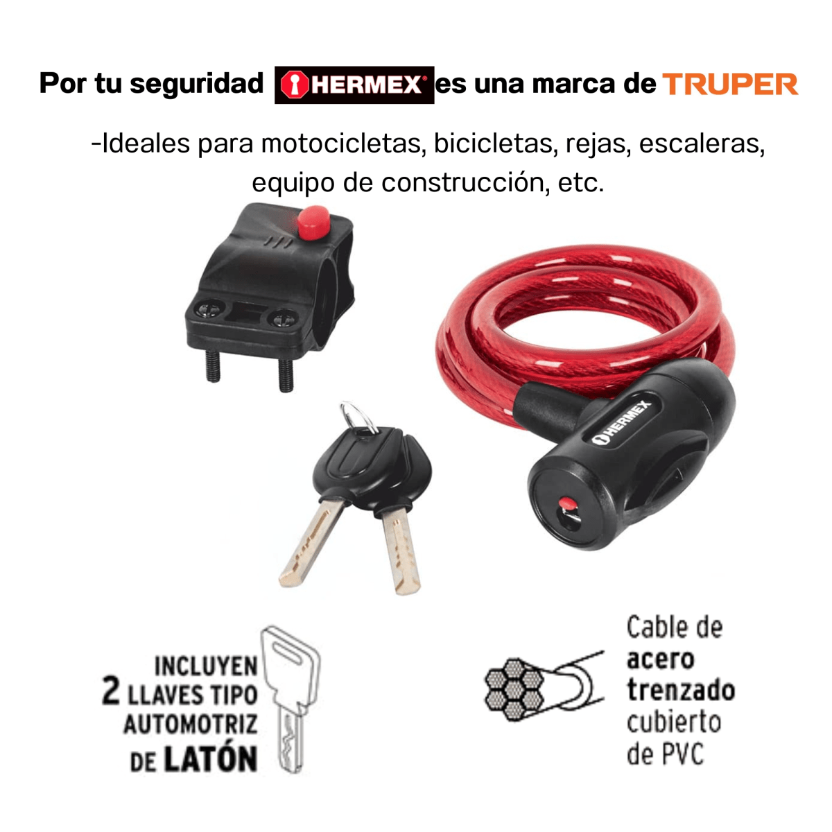 Candado cadena de bicicleta, 12 mm x 1m Hermex2