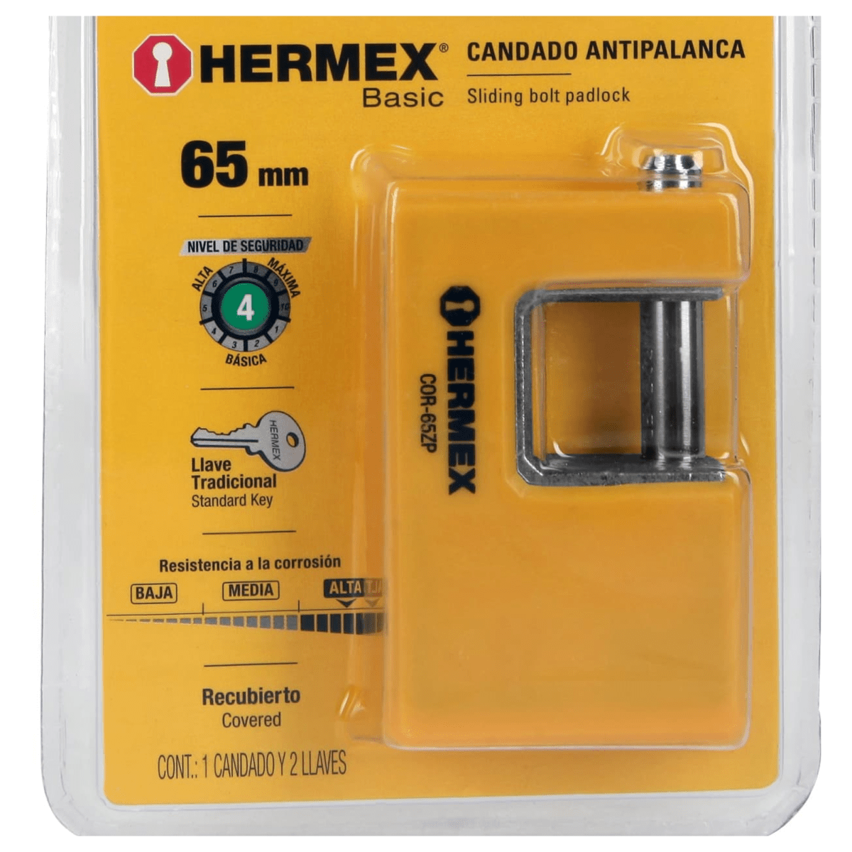 Candado antipalanca 65 mm cuerpo metálico, Hermex6