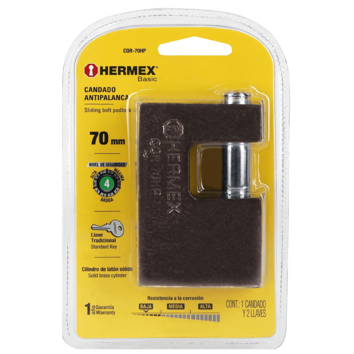 Candado antipalanca 70 mm cuerpo de hierro, Hermex5