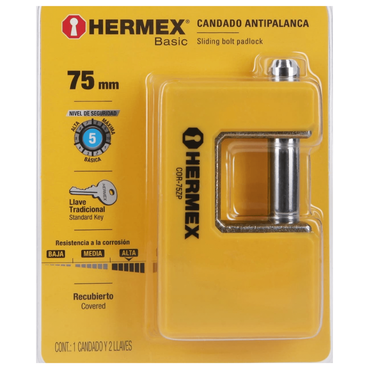 Candado antipalanca 75 mm cuerpo metálico, Hermex6