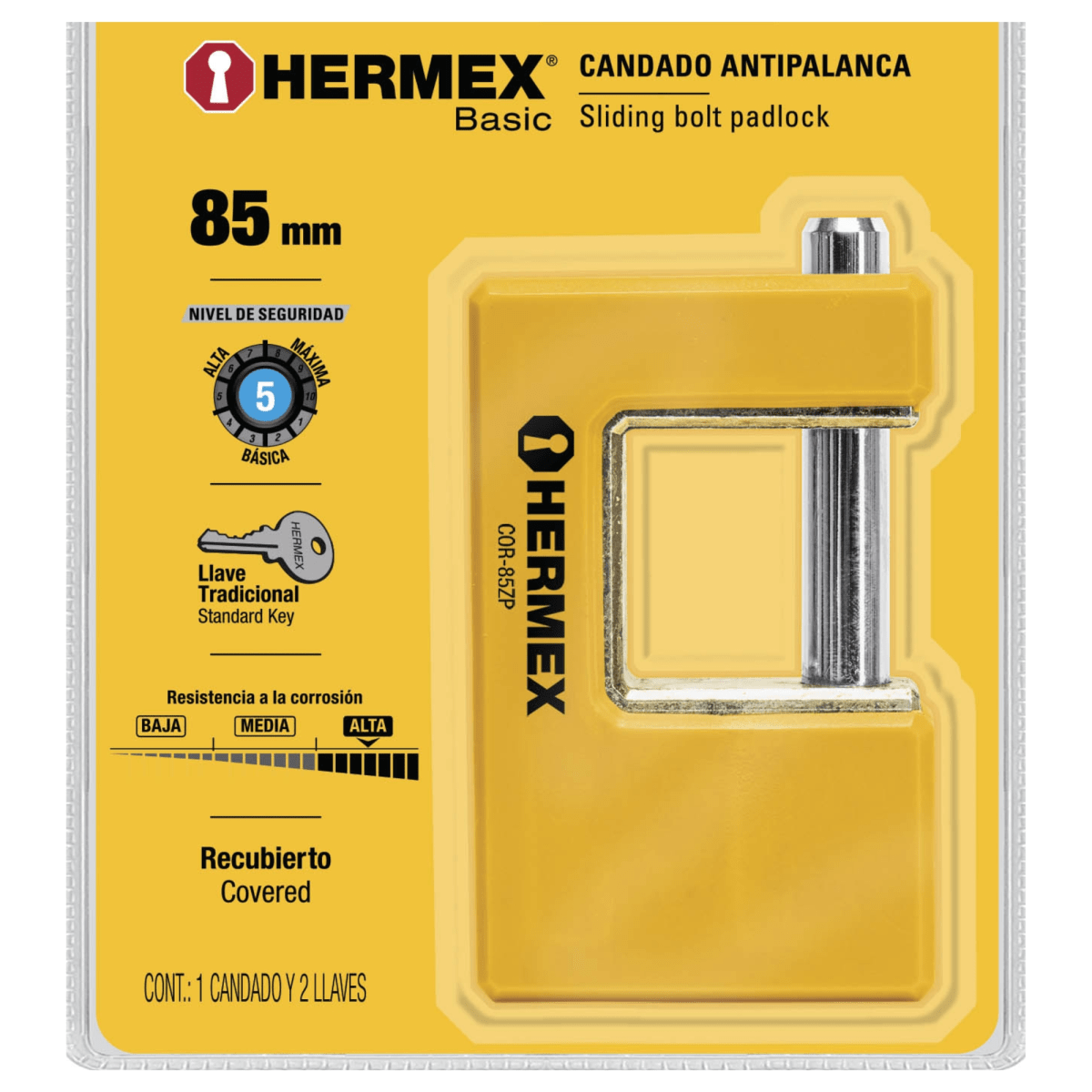 Candado antipalanca 85 mm cuerpo metálico, Hermex6