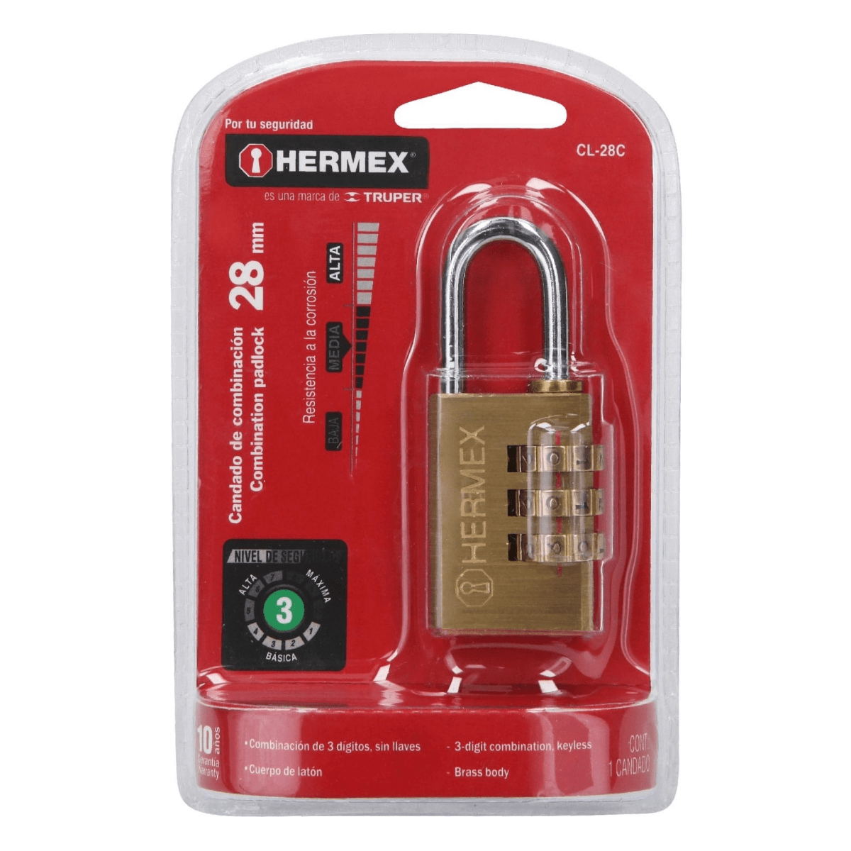 Candado con clave de combinación 28 mm HERMEX5