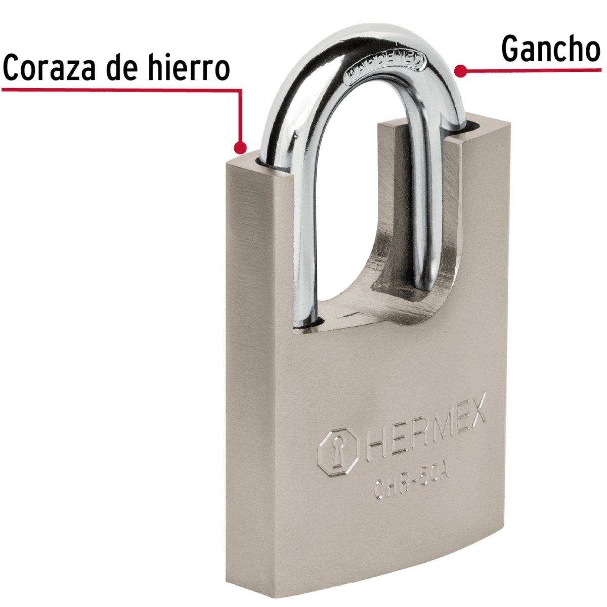 Candado de hierro 50 mm con coraza, llave anti-ganzúa, Hermex4