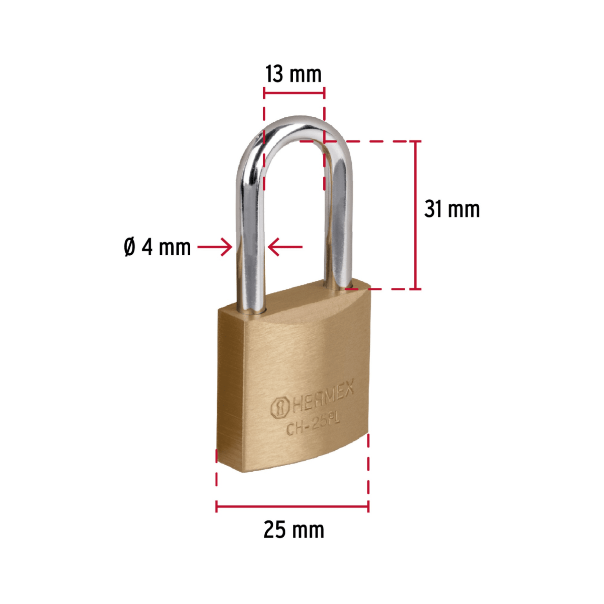Candado de hierro color latón 25 mm Hermex3